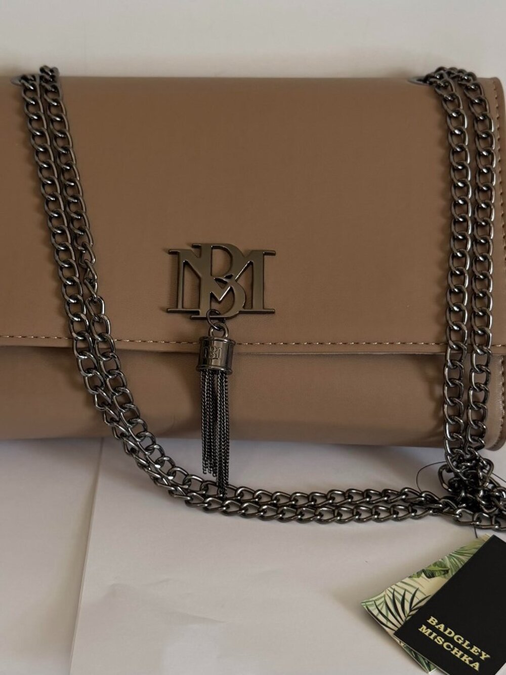 Badgley Mischka Taupe Shoulder Bag with Silver Hardware